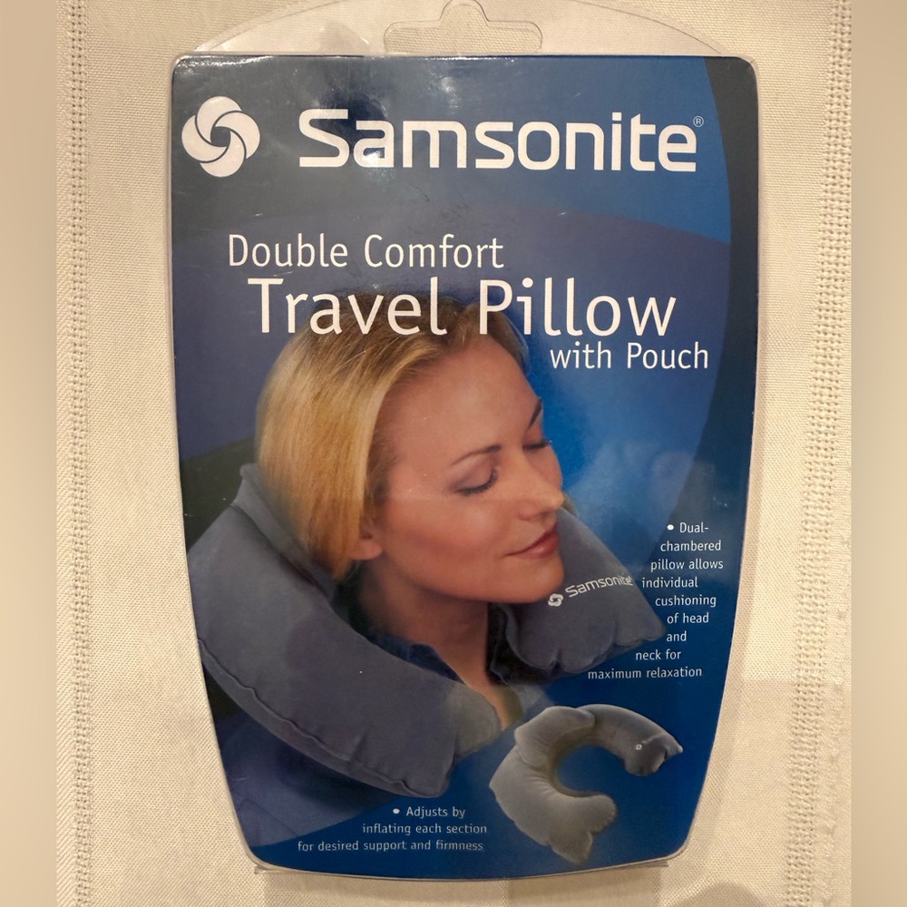 Samsonite Blue Double Comfort Pillow with Pouch